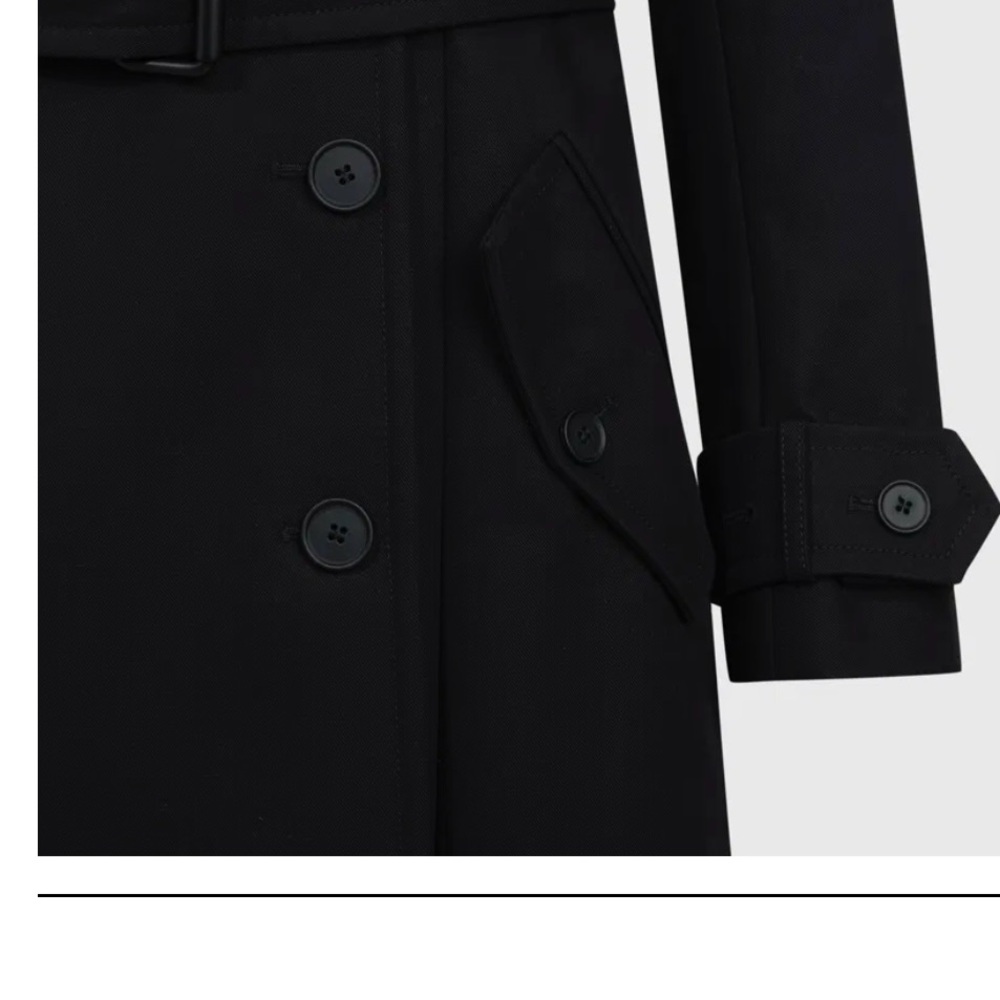 Sage Black Long Trench Coat with Belt - Picture 4 of 13